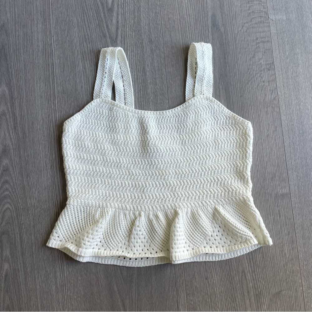 House of Harlow 1960 Crochet Knit White Tank Top Peplum Blouse Shirt Size Medium